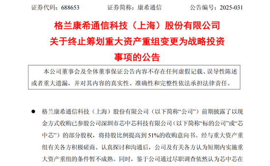 康希通信终止筹划重大资产重组，变更为战略投资